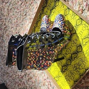 NWT Privileged Multi-colored Black Tie Ankle Booties